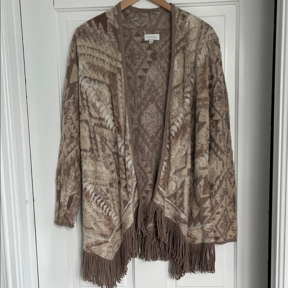 Lucky Brand Beige and Brown Patterned Cardigan
